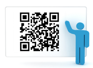 man standing by qr code